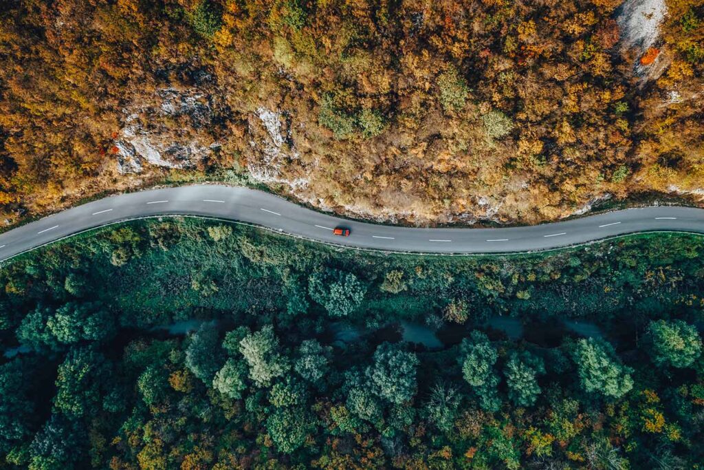 VIew of car on road from above