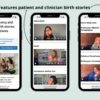 Screenshots from the What to Expect When You’re Pregnant course - features patient and clinician birth stories.